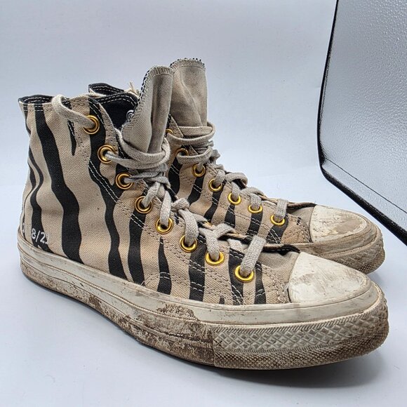 Converse All Star Zebra Stripe Womens Size 8.5 High Top Sneakers Gold Eyelets - Picture 1 of 13